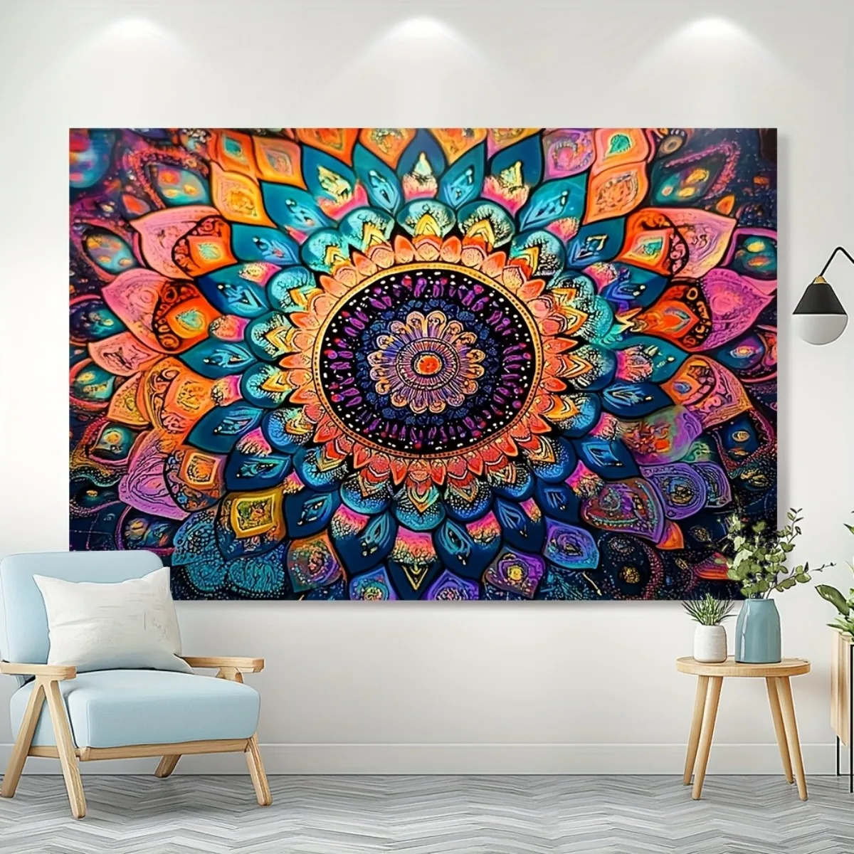 1 Tapiz  Flor Mandala Bohemia Vibrante | Colgante  Pared  Poliéster Colorido, Ligero y Fácil  Cuidar, Perfecto para Deco