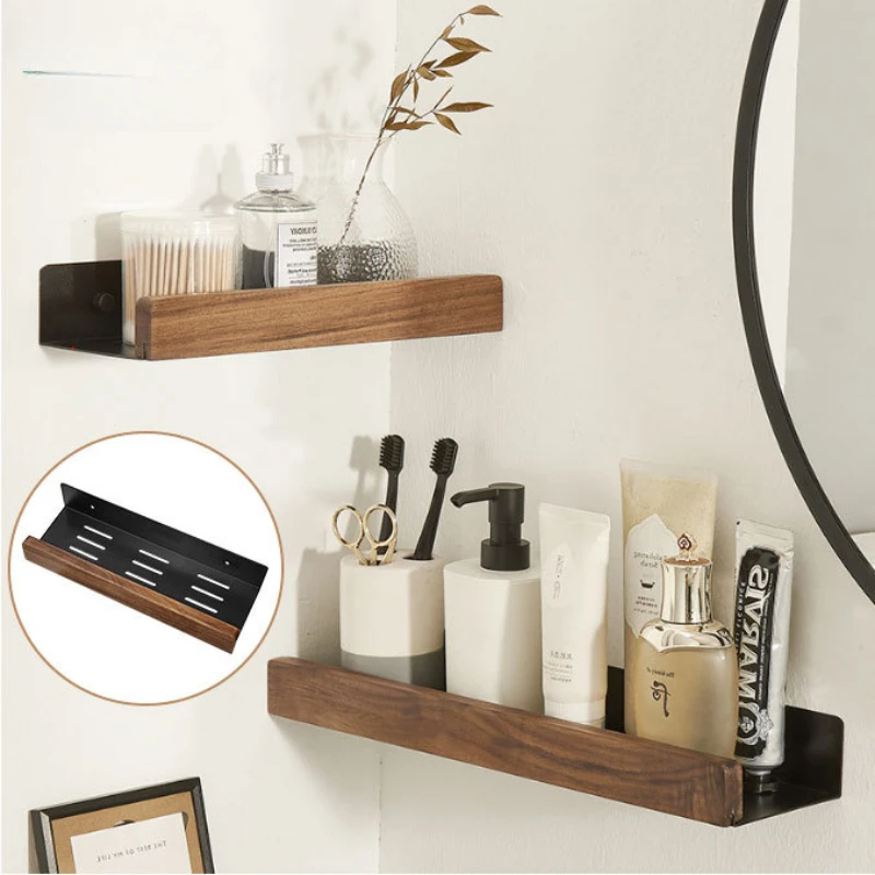 

Полка для ванной комнаты из цельного дерева, водонепроницаемый настенный органайзер для туалетного столика, прочная настенная полка, толстая деревянная полка для хранения ванны с вешалкой для полотенец