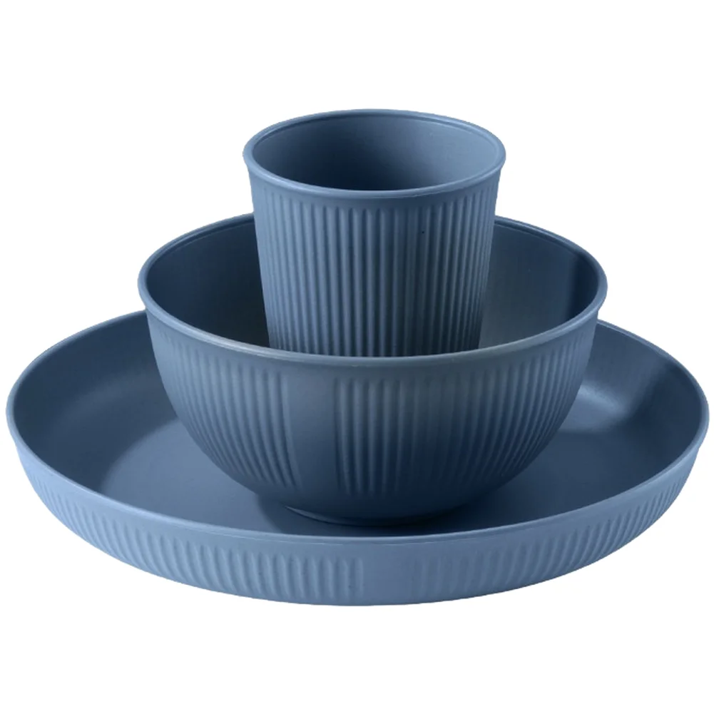 Straw Dinnerware Set 3 Pcs Plate Cup Bowl Plant Based PP Material Matte Finish For Modern Kitchen Dining Table Decor