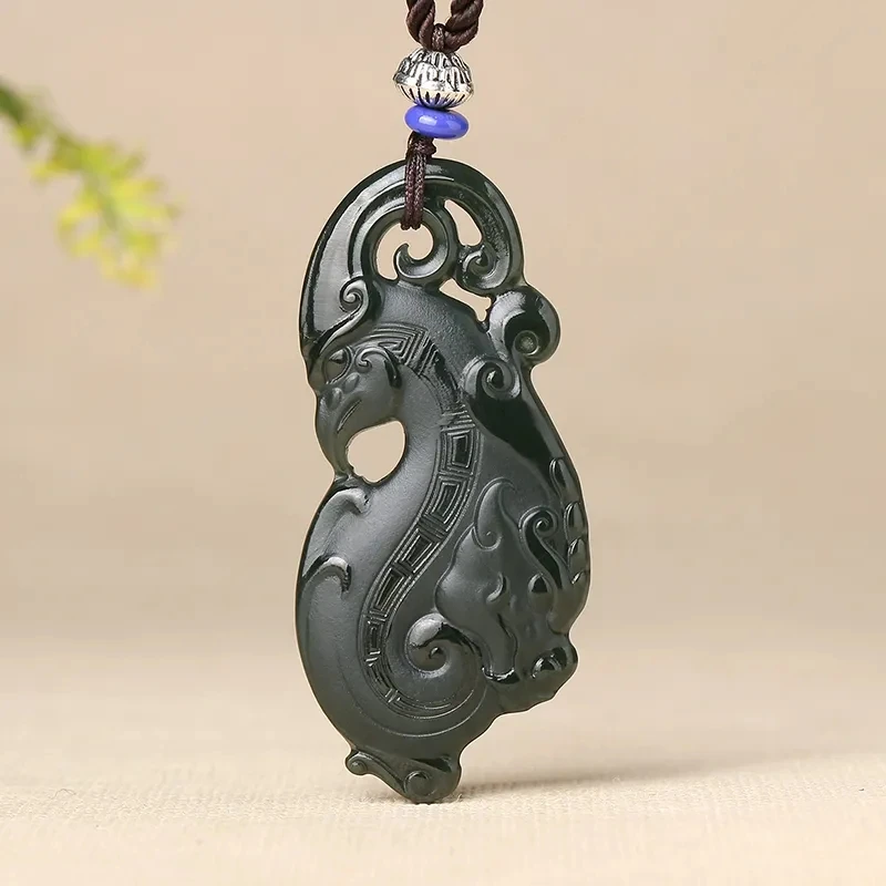 

Xingjiang Hetian Green Jade Natural Pendant Traditional Handicraft Carving Fenghuang Quality Necklace Fine Jewelry Accessories