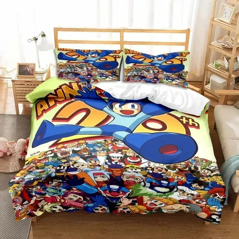 

Rockman Megaman Game Cartoon Bedding Set Printed With Pillowcase Bed Duvet Cover Soft Queen King Size Bedclothes Home Boys Gift