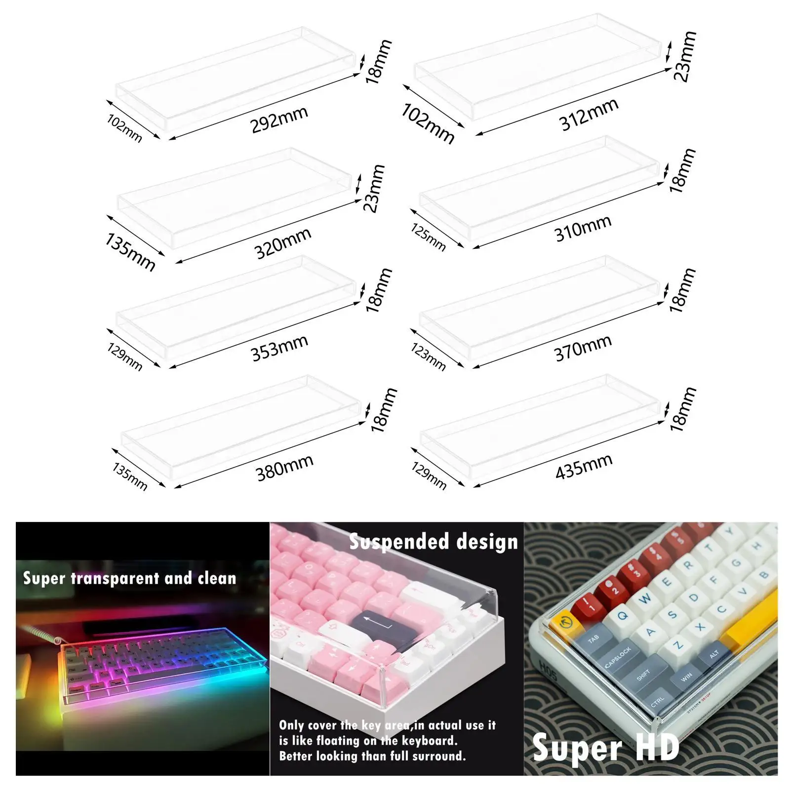 

Acrylic Mechanical Keyboard Dust Cover Premium Protective Waterproof Transparent Protector Gaming Keyboard Case for Home