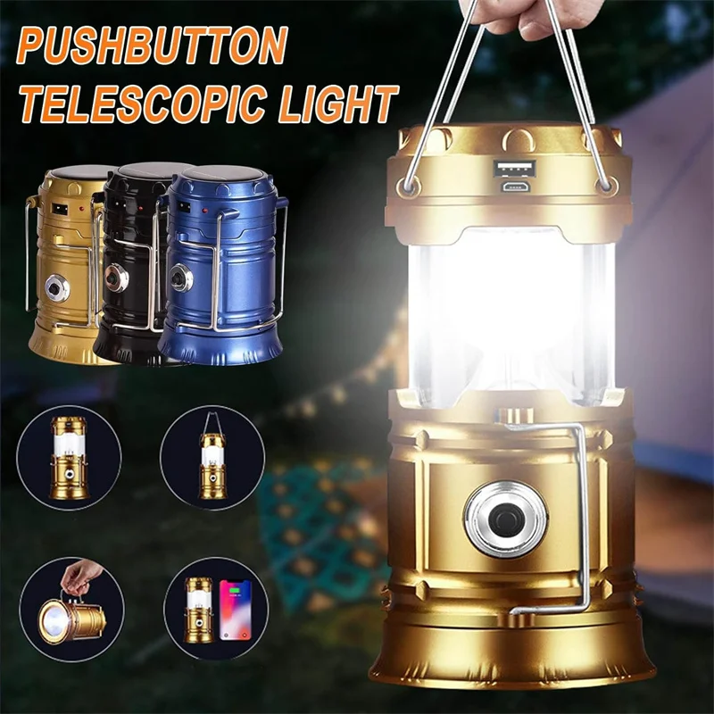 LED Camping Lantern, Solar And Rechargeable Lantern Flashlight Collapsible And Portable Light For Daily/Camp/Hiking