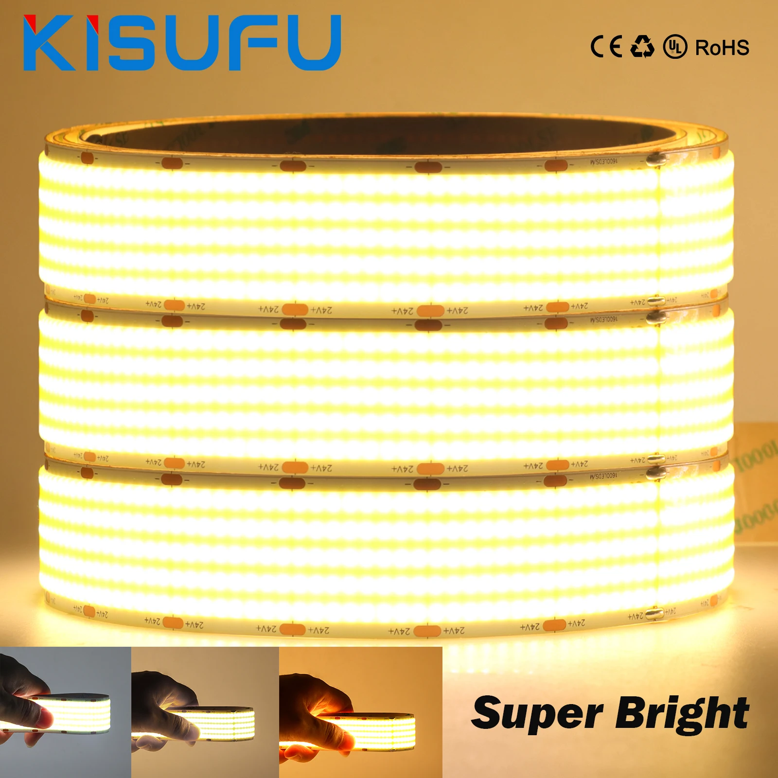 5/2/1 Rows COB LED Strip Light DC 5V 12V 24V 320 600 1600 LEDs/M Super Bright High Density White Warm Natural Home Linear Lighti