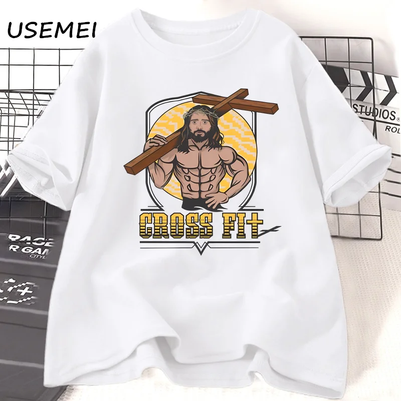 Cross Fit Jesus Gym T Shirt Men Women O Neck Cotton T-shirts Casual Funny Christian Short Sleeve Tees Unisex Streetwear Clothing