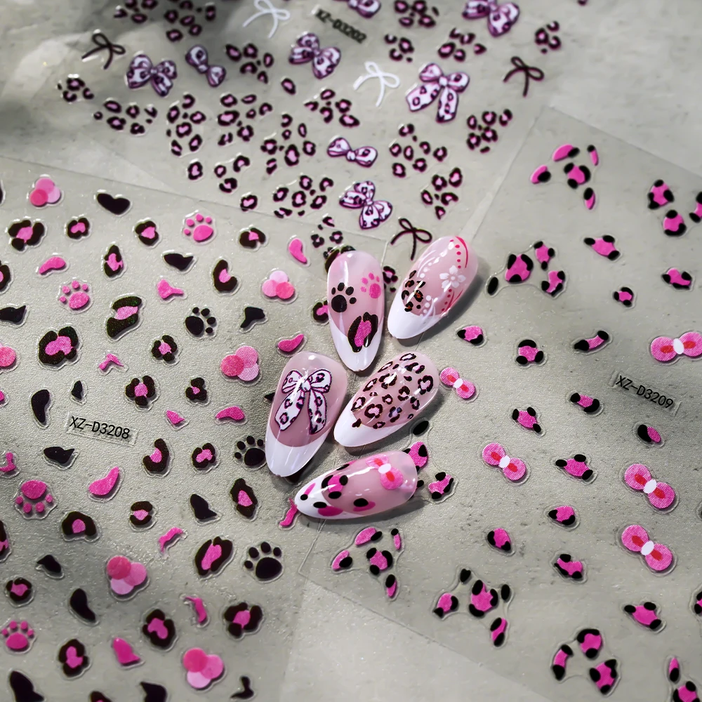 1 hoja de pegatinas de leopardo Sexy para decoración de uñas, 10x8cm, flor/arco/Animal salvaje, envolturas de transferencia autoadhesivas, pegatina de manicura con estampado de serpiente bonita