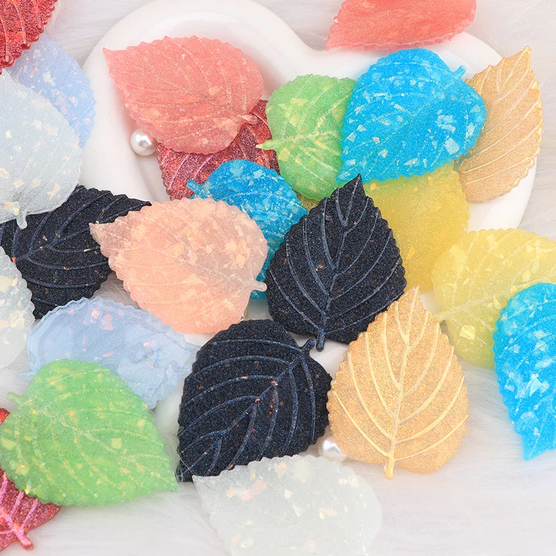 50PCS Leaf patch leaves Resin 57.4X42.7MM DIY Handmade Phone Case Decoration Hair Clip Refrigerator Sticker Material Package