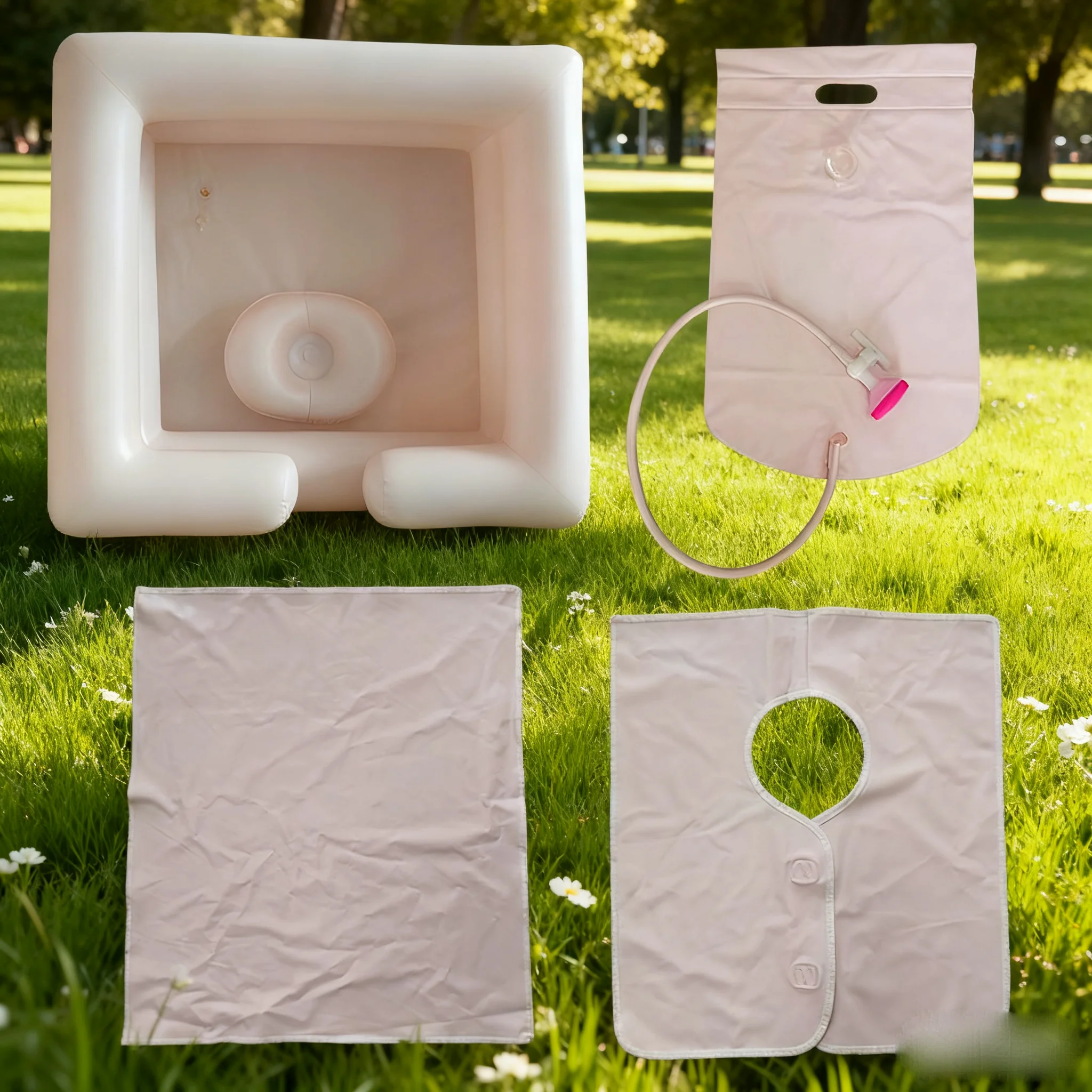 Inflatable Bedside Shampoo Set with Water Bucket and Waterproof Cape, Suitable for Children, Elderly, Pregnant Women, Post-Surgery or Bedridden Patients, for Shampooing in Bed. Bucket Capacity: 2.1 Gallons (8 Liters)
