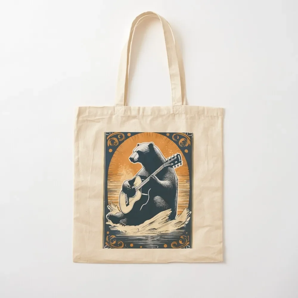 Polar Bear Playing Guitar Tote Bag Women bags shopper bag women canvas Tote Bag