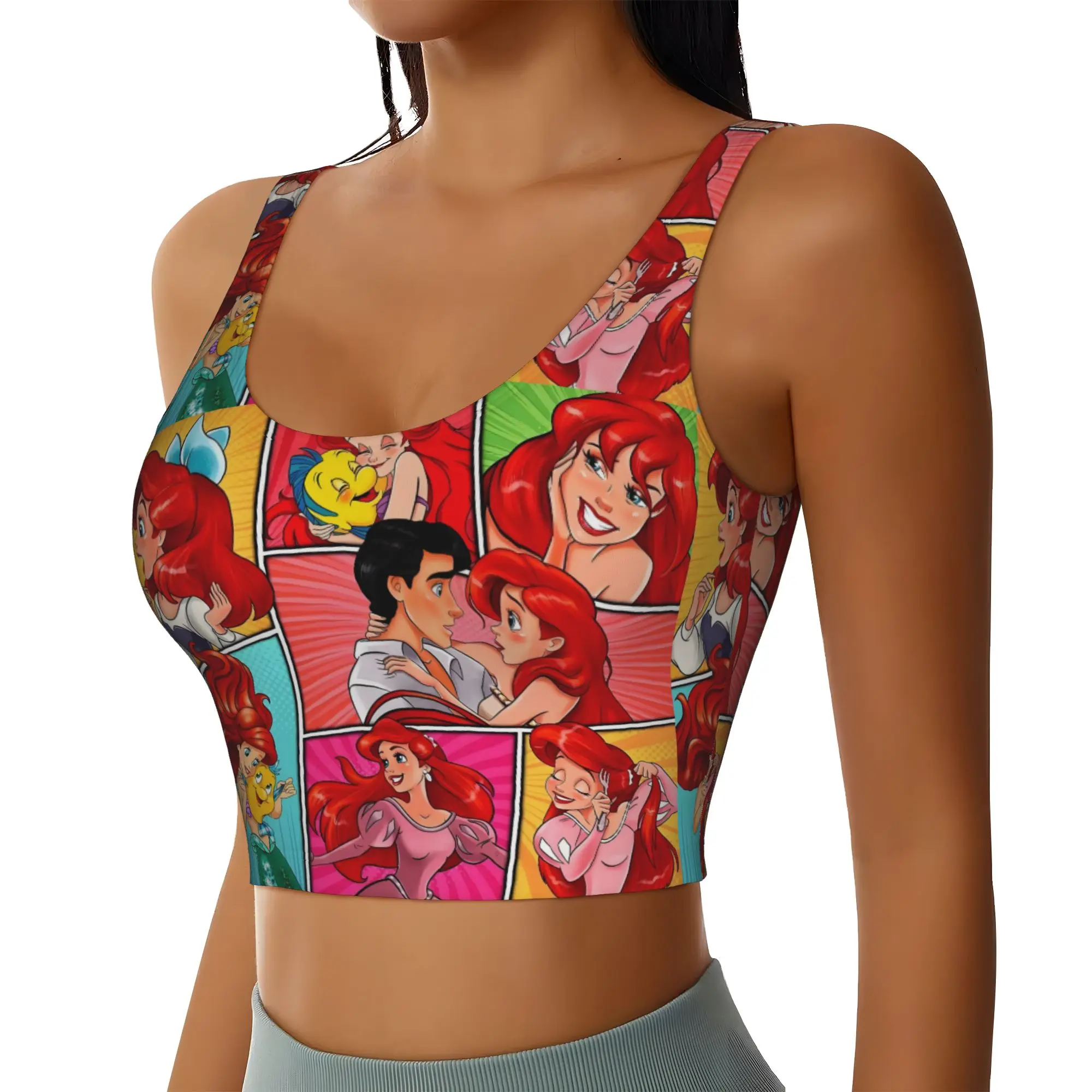 Custom Littles Anime Mermaides Workout Crop Tank Tops for Women Artistic Running Sports Bras