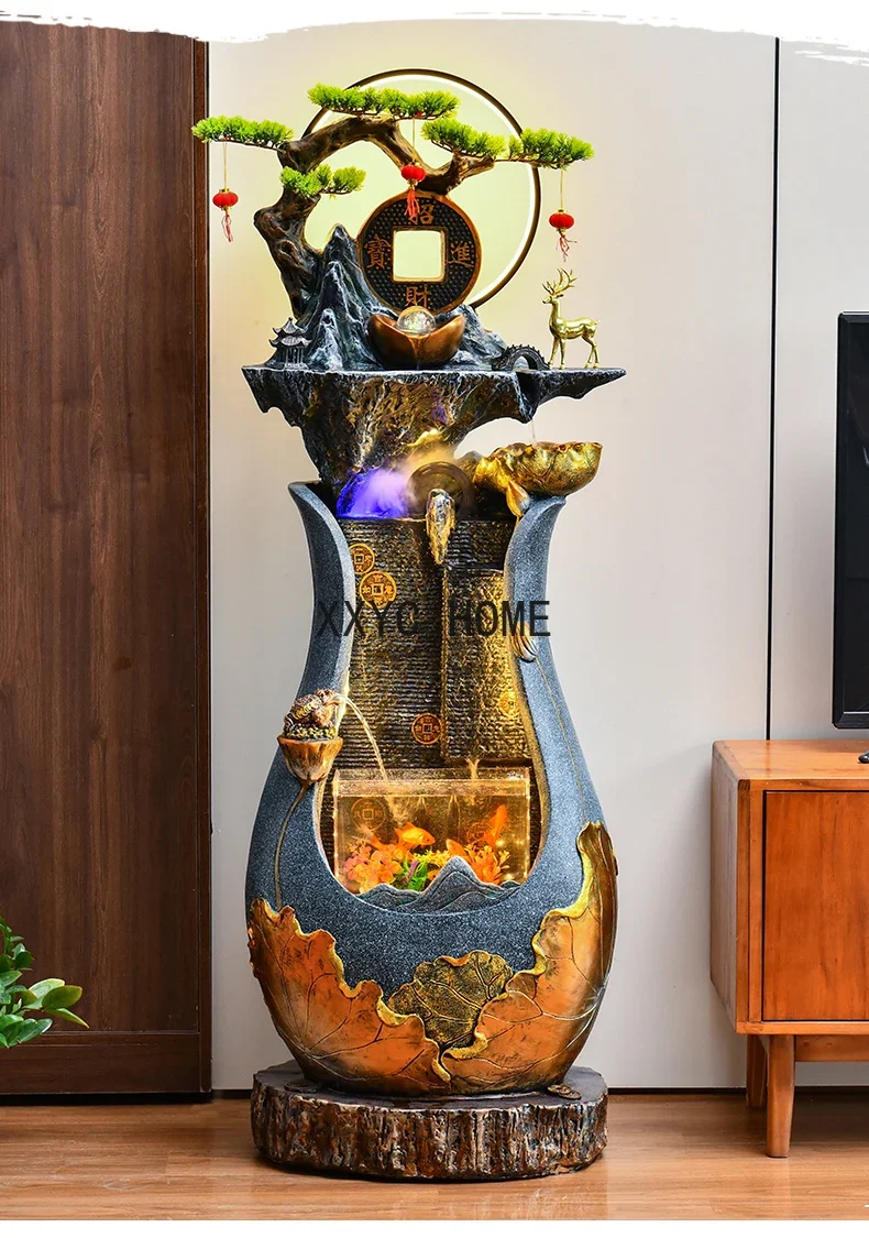 

European Style Water Fountain Fengshui Wheel Floor Gourd Lucky Decoration Home Landscape