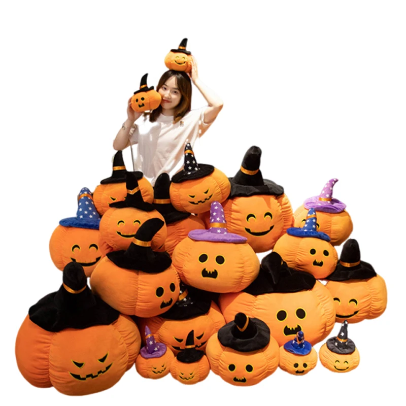 帽子をかぶったカボチャの悪魔人形、詰め物はPPコットン、ハロウィンぬいぐるみ、面白い柔らかいハロウィンカボチャの投げ枕、家の装飾