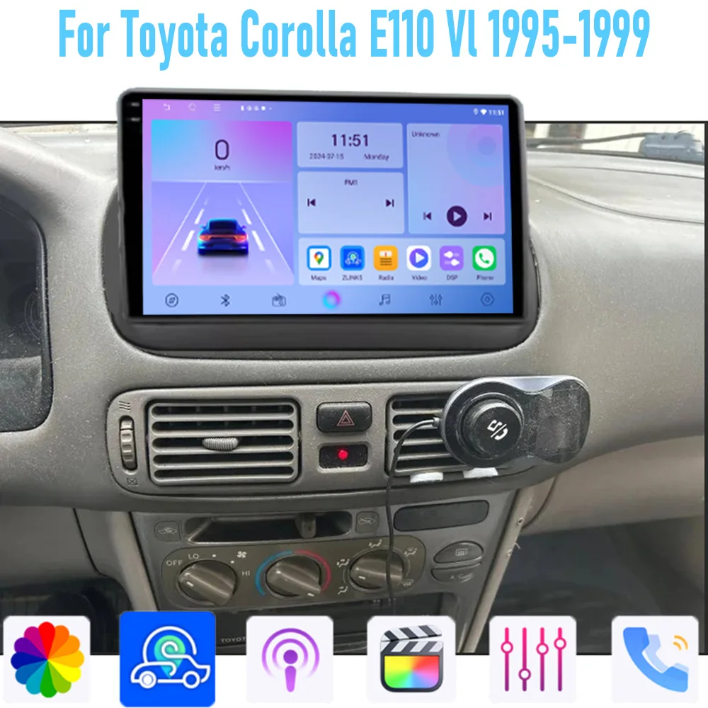 

9'' For Toyota Corolla 1995-1999 Car Radio Head Unit GPS Multimedia Carplay Android 15 Wireless Navigation Intelligent System