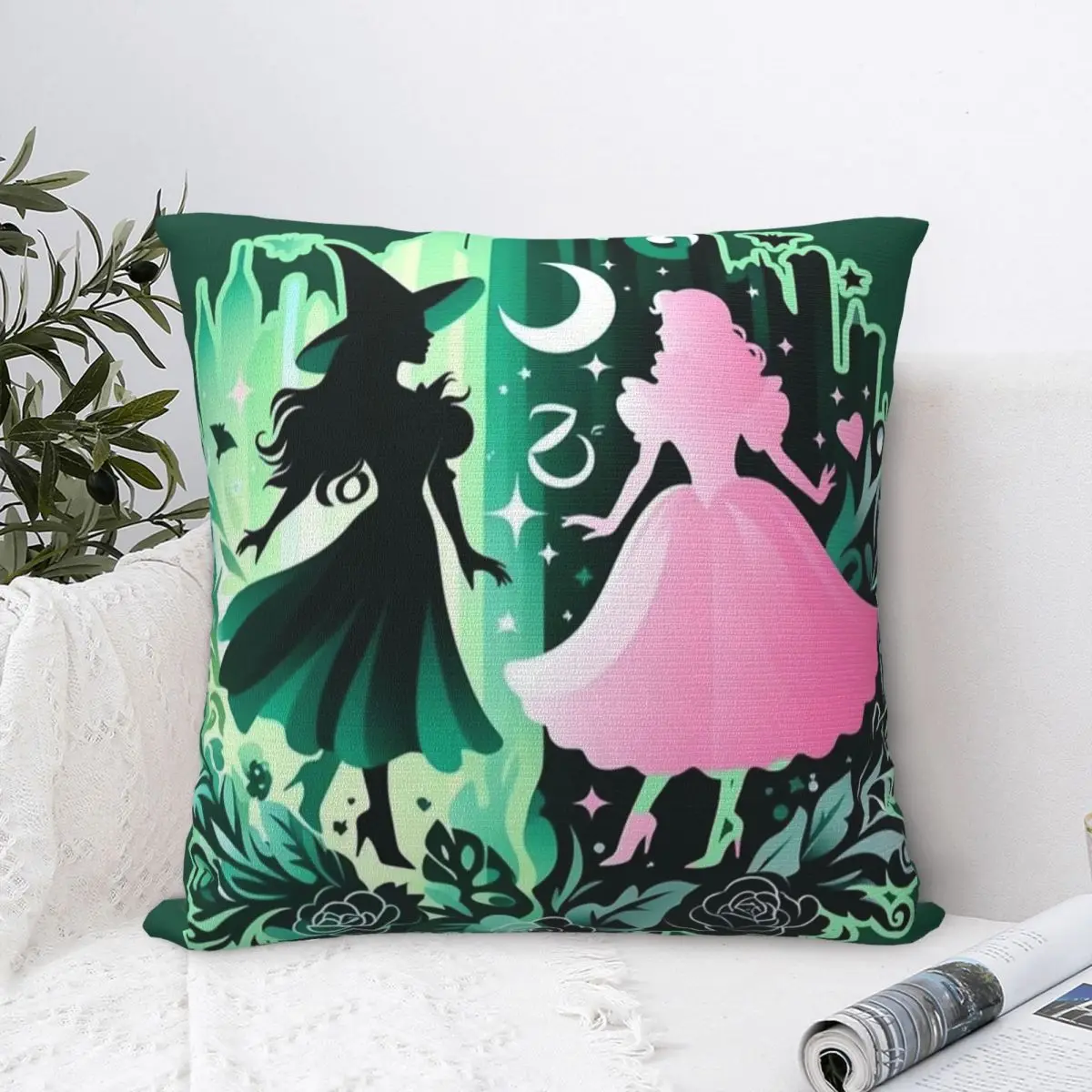 Wicked Elphaba & Glinda Square Pillowcases Seat Movie Cushion Cover Funny Decorative Pillow Cover 45*45