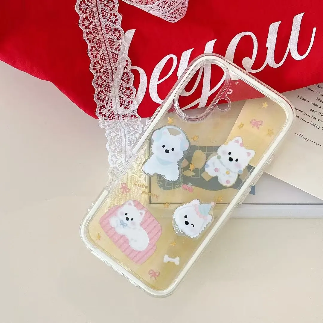

The yellow puppy iPhone case is suitable for Apple 16/15/14/13/12/11 models Transparent yellow full-screen cute dog pattern phon