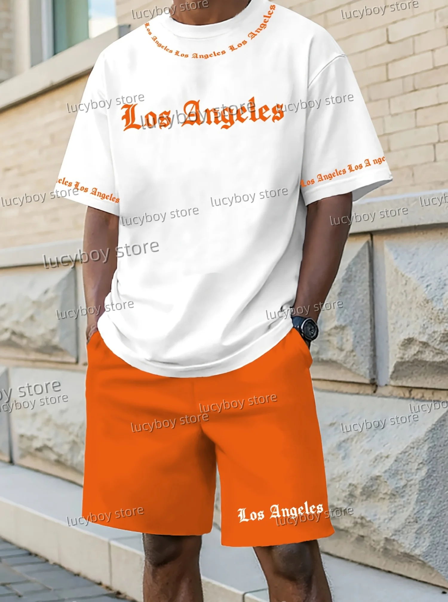 2025 Los Angeles Printed Men's Suit 2 Pieces Set Casual Suit SportswearFitness Set  Men's Tracksuit Oversized Clothes