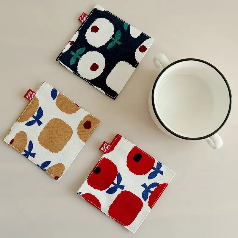 5pcs Japanese Style Double-Layer Fabric Coasters Heat-Resistant Mats for Mugs and Teacups Coaster Set Coasters for Glasses