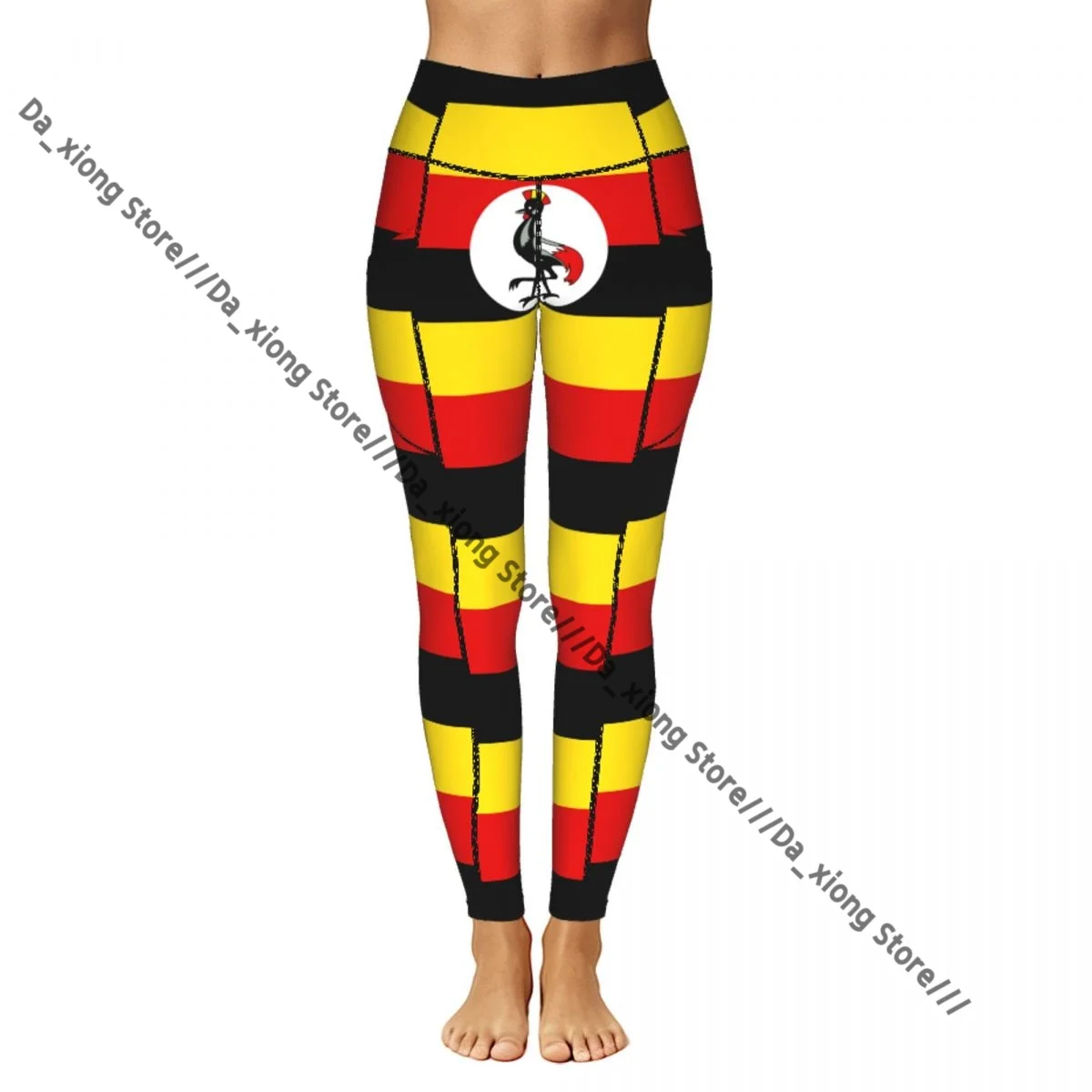 Women Slim Fit Yoga Pants With Pockets Uganda Flag Hip Lifting Sports Fitness Pants
