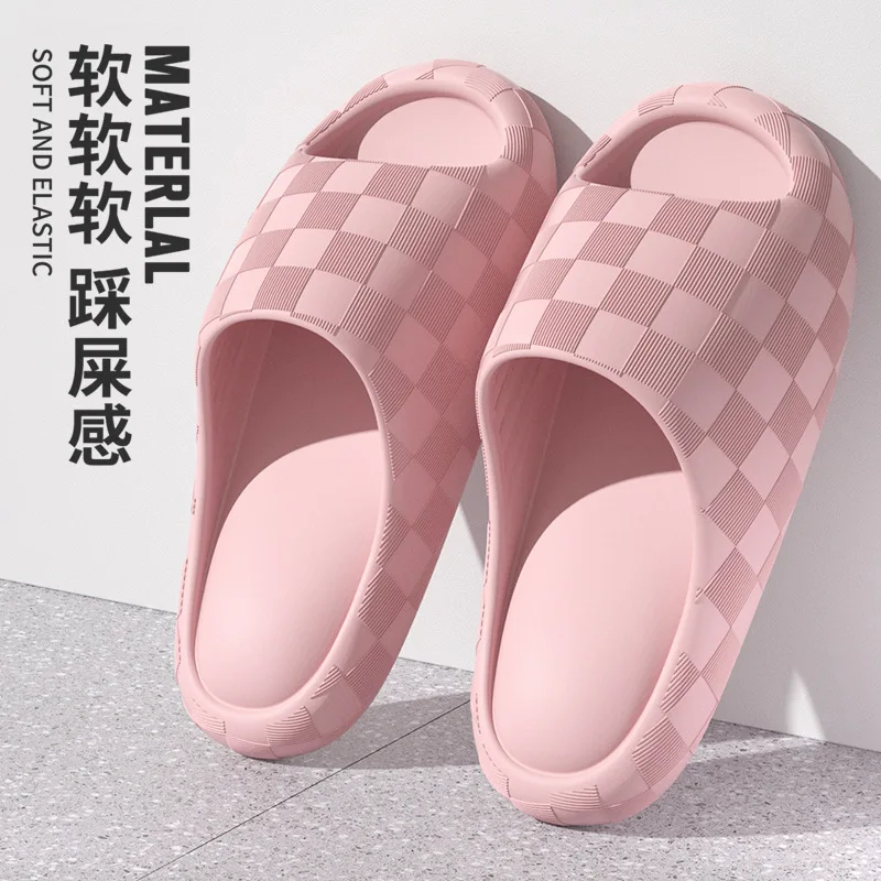 Summer Slippers For Men Women Soft Bottom Indoor House Slides Sandals Outdoor Beach Shoes Male Chessboard grid Casual Flip Flops