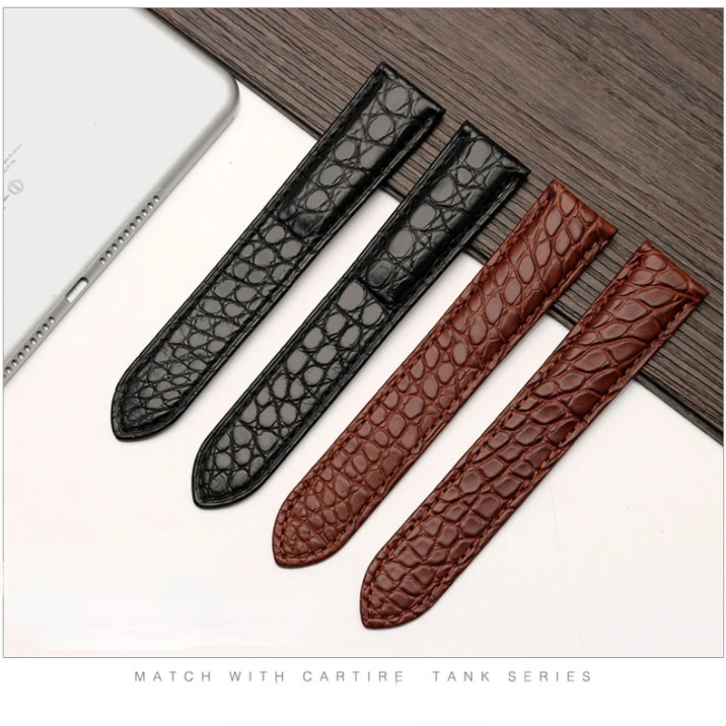 Black Brown blue watchband For Cartier crocodile strap Genuine leather tank Solo key London calibo Men\'s bracelet 20 22 23 24 25