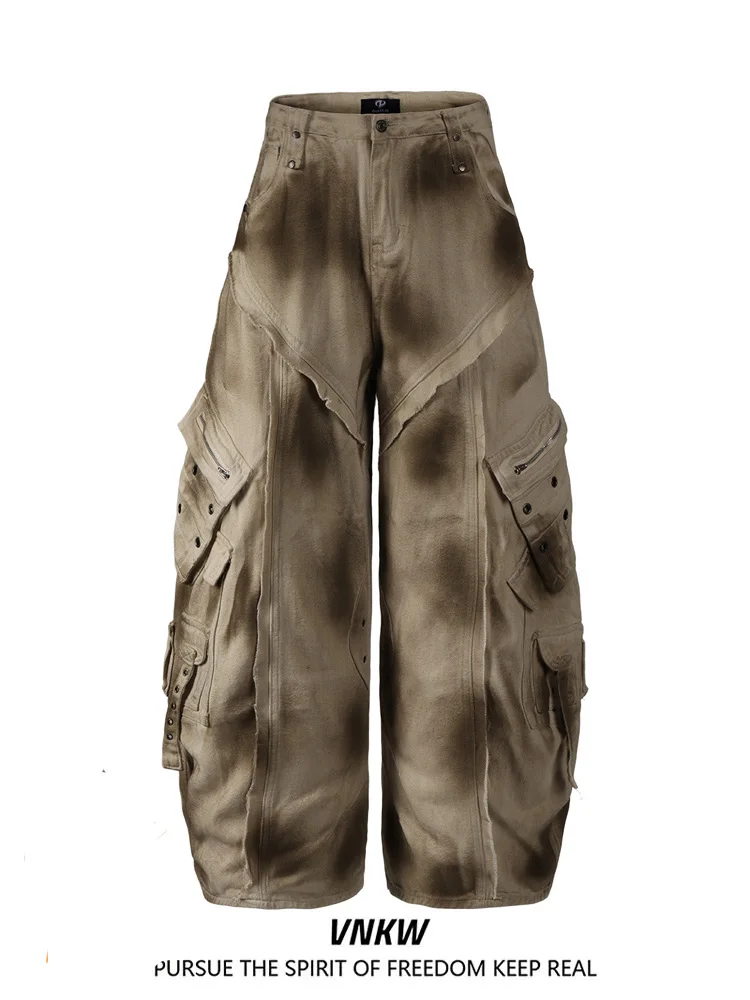 

Мужские и женские свободные брюки-карго в стиле американского уличного стиля, из плотного материала, винтажные, повседневные