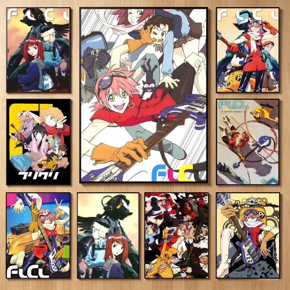 Psychedelic Whimsical Anime F-FLCL Poster Classic Self-Adhesive PP Wall Sticker for Living Room Bar Decor Gift