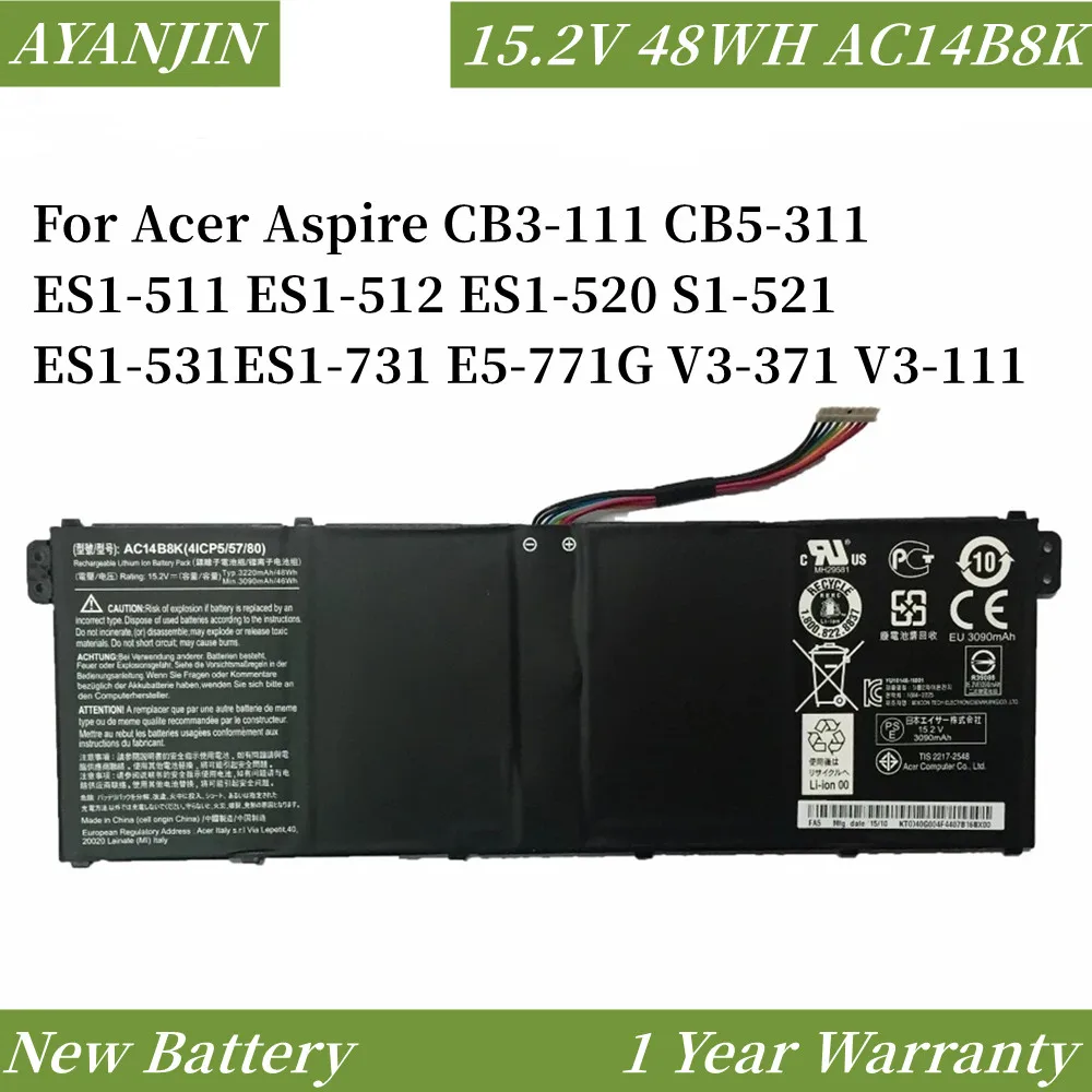 15.2V 48WH AC14B8K Battery For Acer Aspire CB3-111 CB5-311 ES1-511 ES1-512 ES1-520 S1-521 ES1-531ES1-731 E5-771G V3-371 V3-111