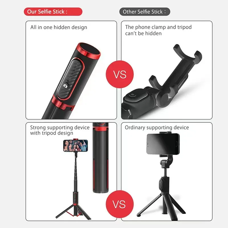 Imagem -05 - Tripé Dobrável com Selfie Stick Extensível Remoto Rotação de 360 ° sem Fio Bluetooth Suportes Universais do Telefone Móvel