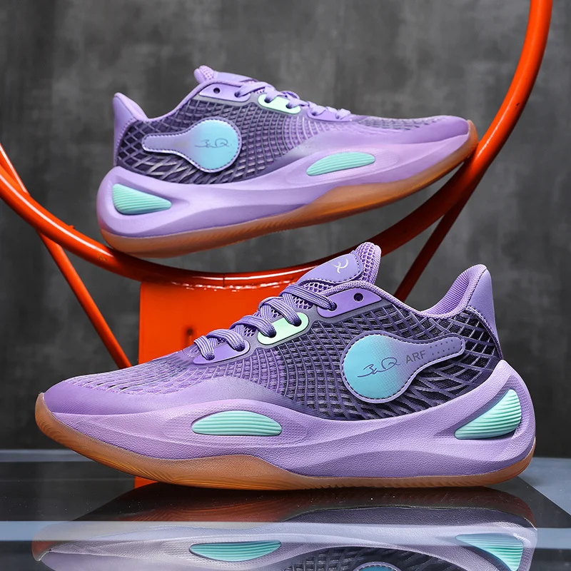 

High Quality Purple Basketball Sneaker Man Low Top Platform Unisex Training Shoes Non-slip Match Sports Shoes for Basketball
