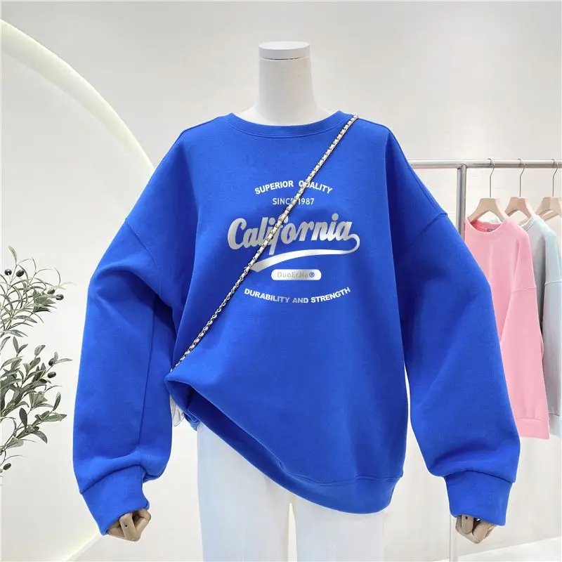 Women Clothing O-neck Loose Casual Hoodies Cartoon Printed Long Sleeve Sweatshirts Autumn Winter Fashion Thick Pullovers