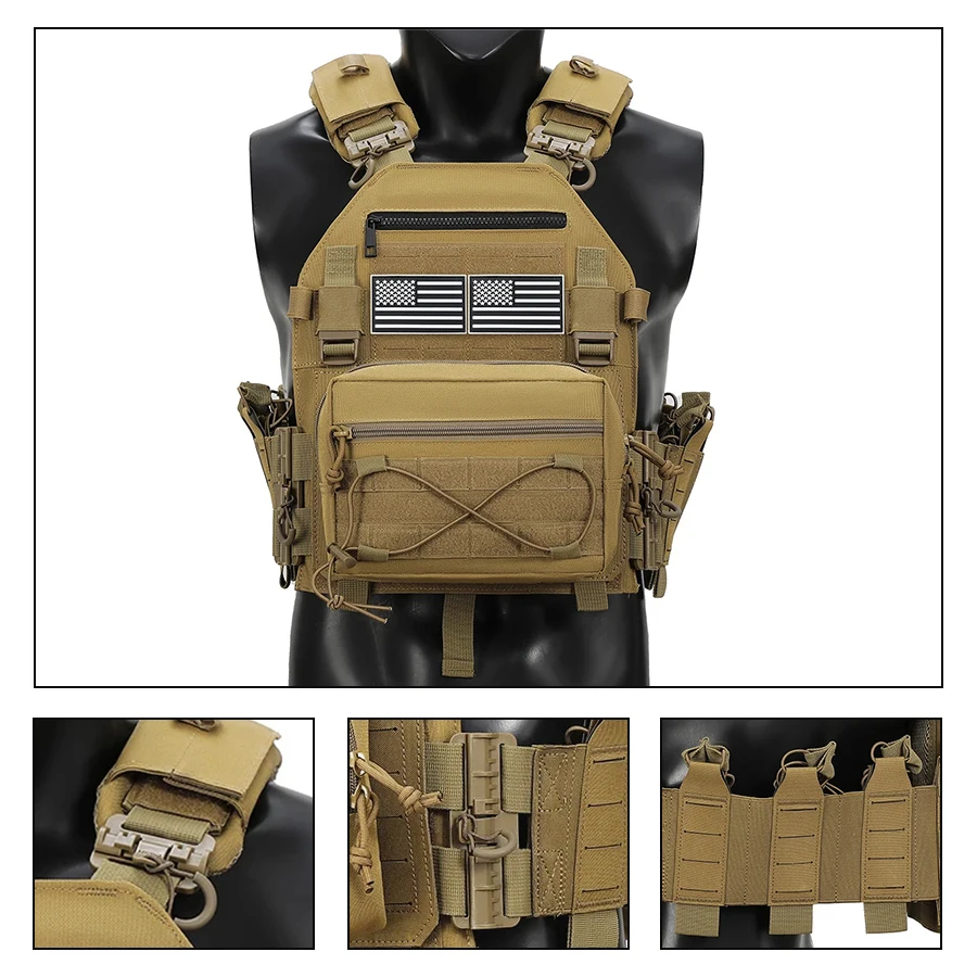 

Quick release vest with elastic waistband design, detachable with blocking bag, large area Magic Sticky and MOLLE system