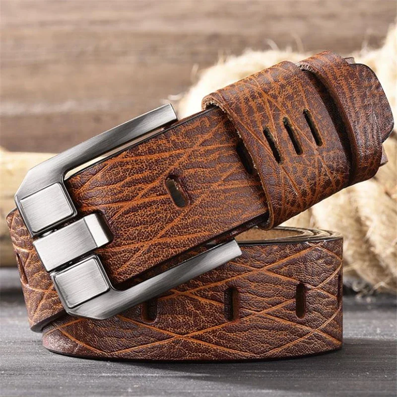 

Cow Genuine Leather Luxury Strap Male Belts for Men New Large Plus Size105-130cm Vintage Pin Buckle Men Belt High Quality