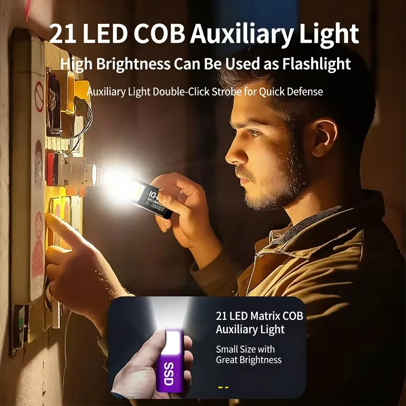 Mini COB LED Flashlight Rechargeable Portable EDC Torch USB C Pocket Lantern Flood Work Light with Clip Magnet For Emergency