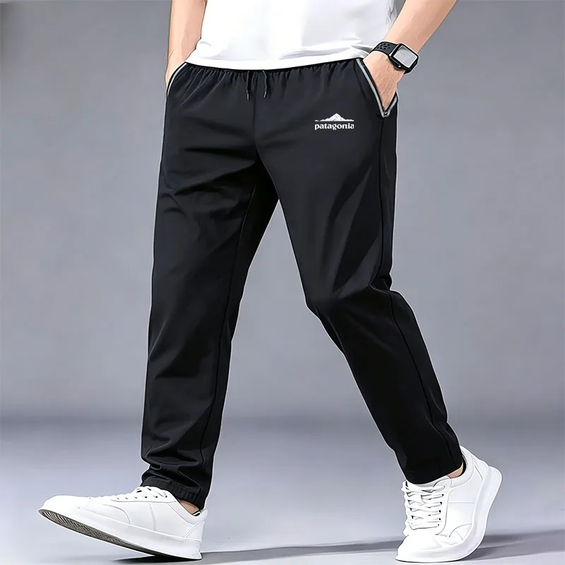 

Men Mountain Logo Print Jogger Pants Elastic Drawstring Waist Quick Dry Lightweight Outdoor Sports Trousers Hiking Running Casua
