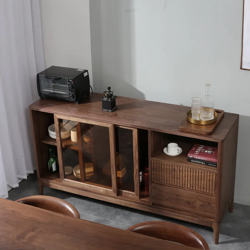 All solid wood side cabinet, black walnut restaurant multi-functional locker, wall entrance locker