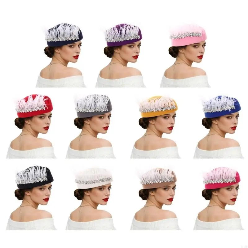 

British Jeweled Rhinestones Hat For Women Adjustable Head Size Lightweight 11 Colors Available Y08E