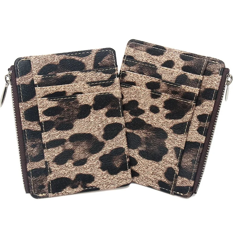 Leopard Pattern Multi Slot Card Sleeve PU Leather Credit Card Holder Id Holder Badge Holder Bus Card Case