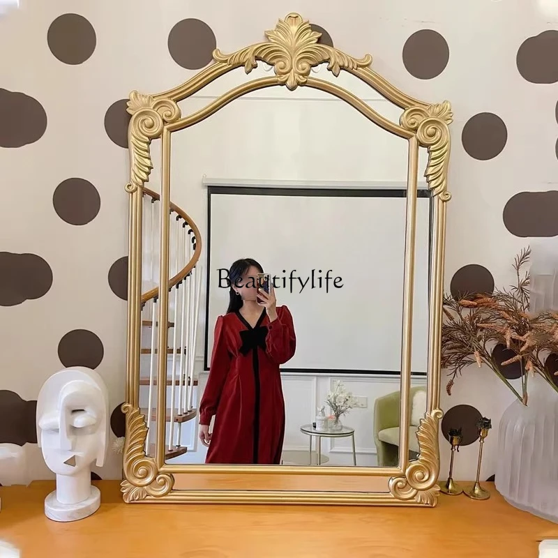 

European retro bathroom vanity mirror American wall-mounted carved vanity mirror