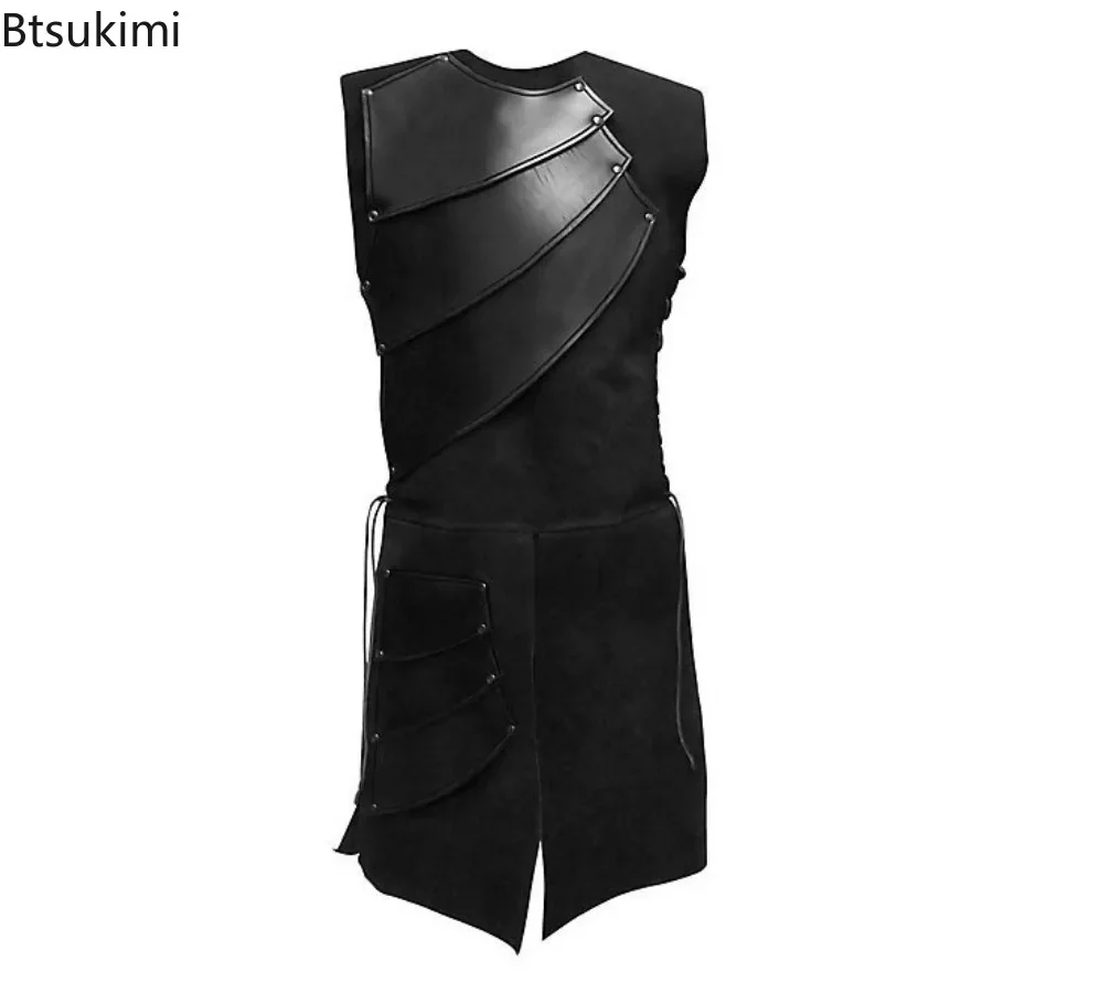 Men's Leather Sleeveless Tops Medieval Renaissance Carnival Halloween Cosplay Costume Men's Side Laces Up Stage Perform Clothing