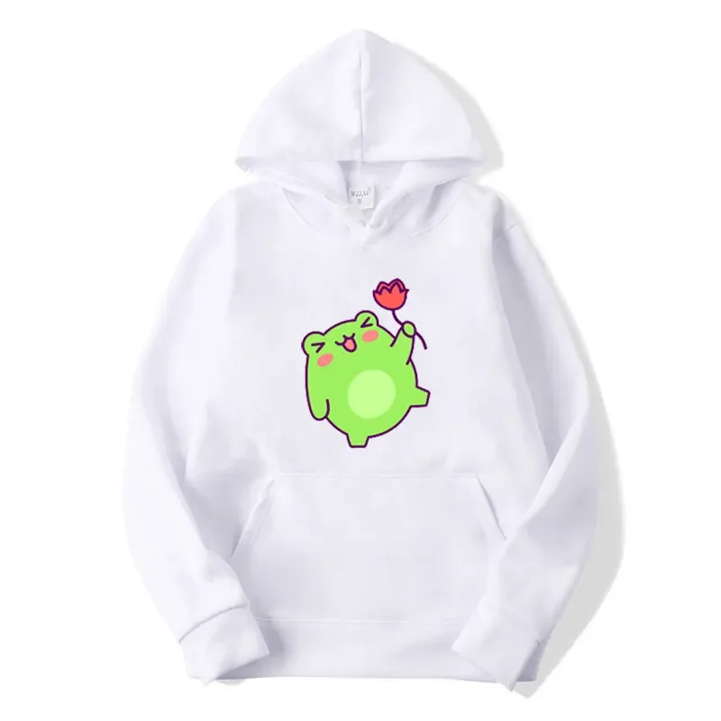 귀여운 개구리 프린트 후드티 여성 패션 스웨트셔츠 캐주얼 후드탑 여성 힙합 스트릿웨어 여성 후드티