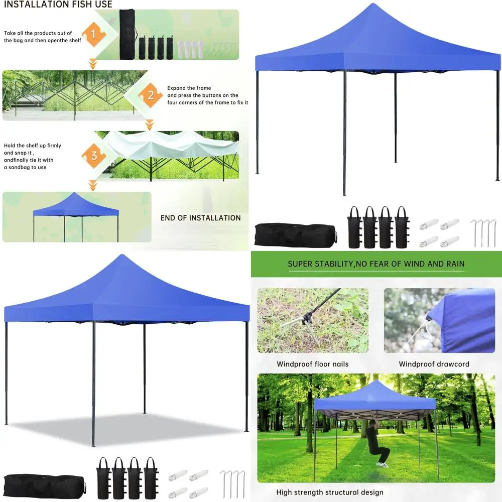 

10x10 Instant Pop-Up Canopy, Heavy-Duty Waterproof Tent, Portable Folding for Outdoor Events, Blue