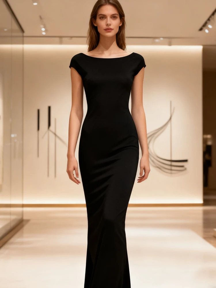 Sexy Backless Women's Maxi Dresses Summer Fashion Casual Streetwear Black Slim Basic Dresses Club Elegant Party New A-LINE Dress