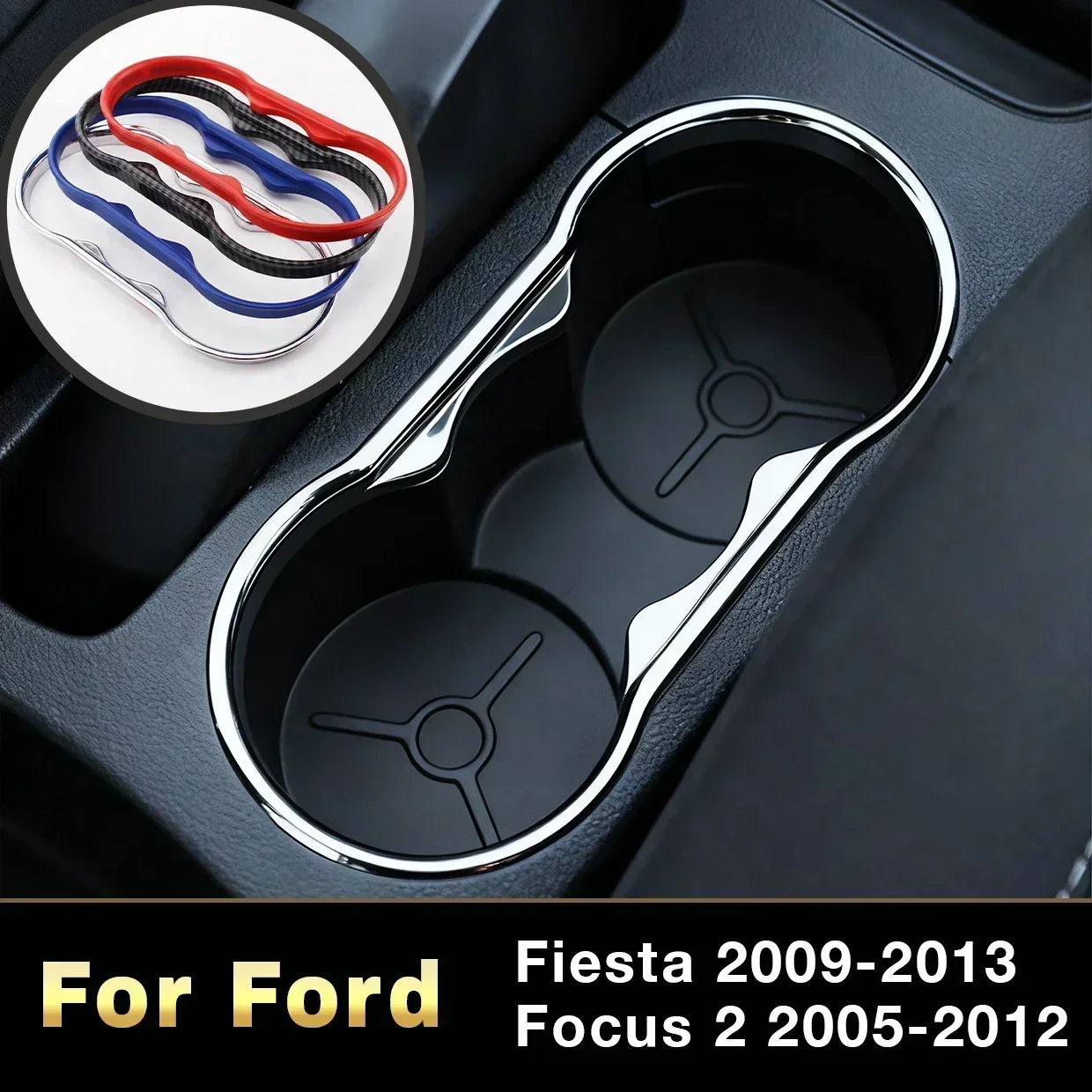 ABS Water Cup Holder Trim Sticker Anti-scratch For Perfect Fit Ford Fiesta 2009-2013 Focus 2 2005-2012 Interior Mod Accessories