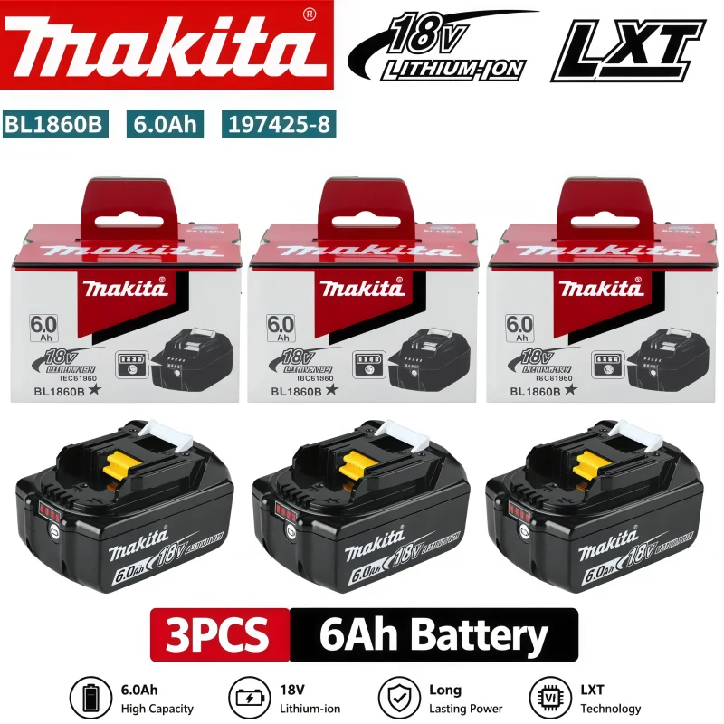 Genuine Makita 18V 6.0Ah Lithium Ion Battery BL1860B Replacement for Makita LXT 18V Power Tools BL1830 BL1840 BL1850 BL1860 image 3