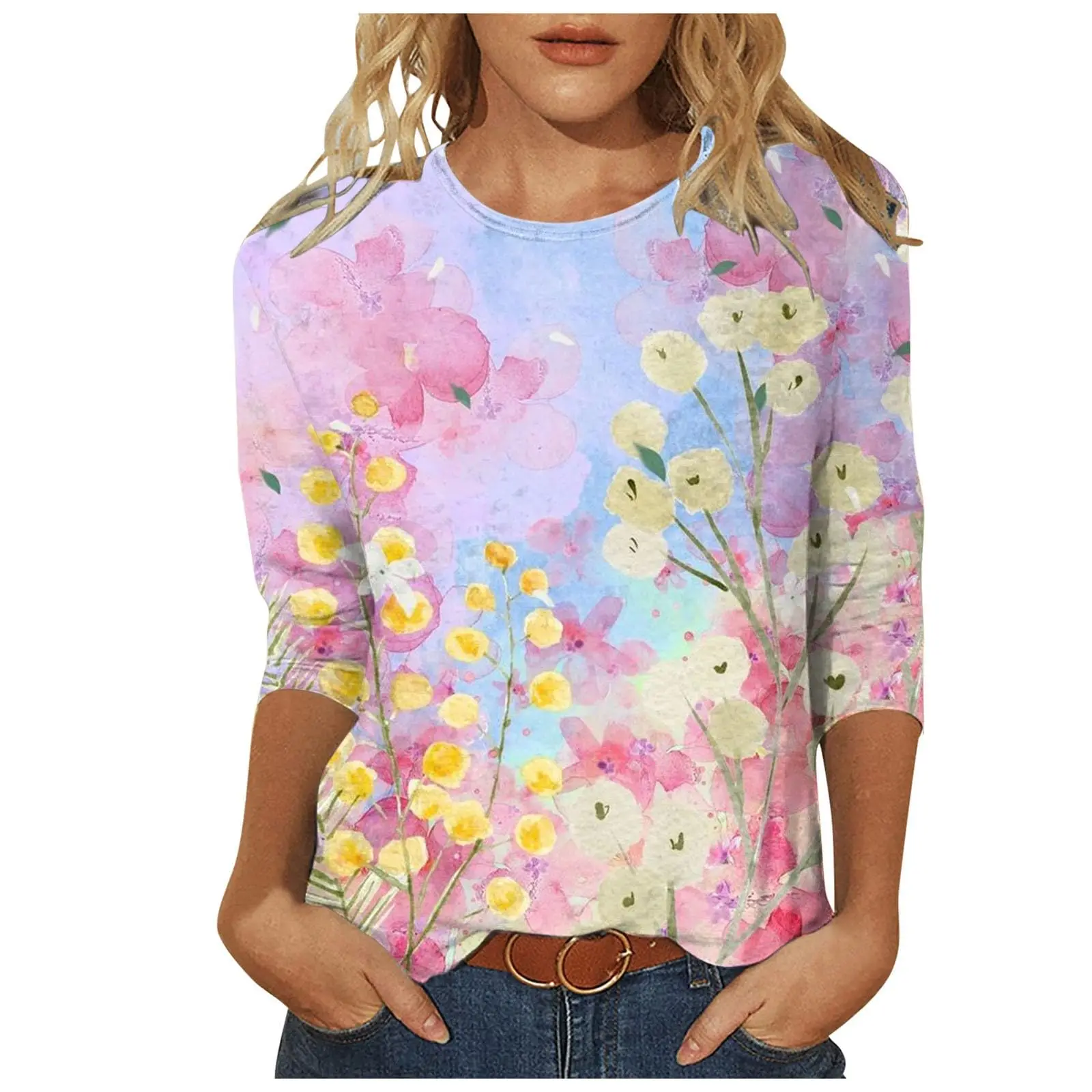 

Women's T-shirt 3D Fresh Floral Print Fashion Long Sleeve Round Neck Regular Top Holiday Weekend Spring and Autumn