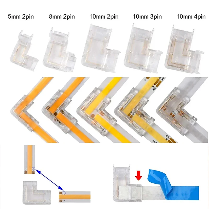 COB LED Wire Connector 5 8 10mm Connection Solderless Mini Buckle FCOB RGB CCT LED Strip Lights 2 3 4 Pin No Dark Area Connector