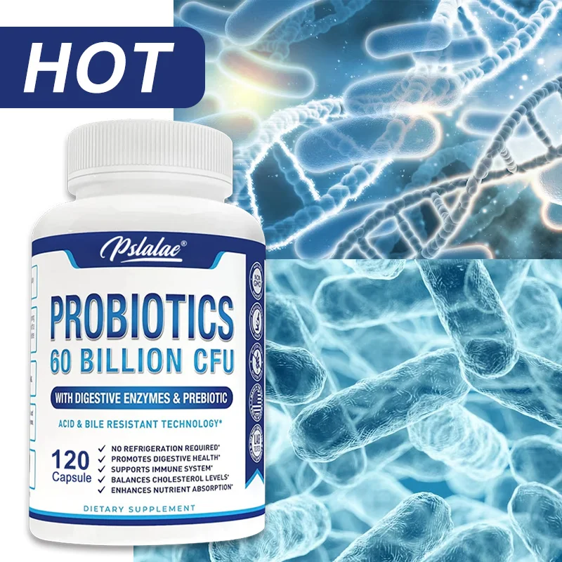 

Probiotics 60 Billion CFU - with Prebiotic Fiber Vitamins - Promotes Digestive Health and Increases Nutrient Absorption