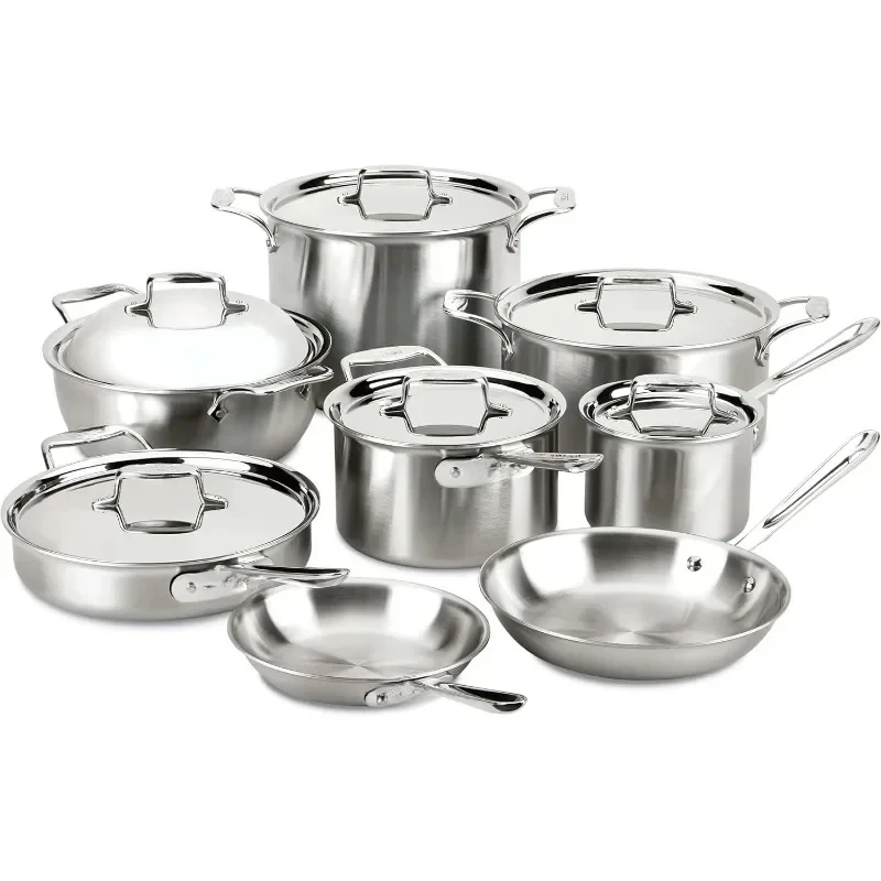 Brushed Stainless Steel Cookware Set 14 Piece Induction Oven Broiler Safe  Pots and Pans