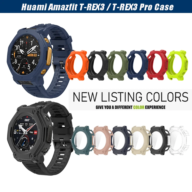 

For Huami Amazfit T-Rex 3/ T-Rex 3 Pro Case Tempered Glass Screen Protector Plating Cover TPU Case Accessories