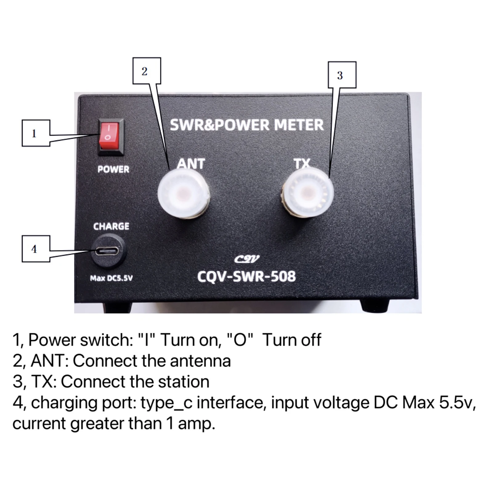 200W High Power Digital SWR Meter with 1.8-54Mhz Frequency 4.3 Inch IPS Color Display Auto Shut-off and Fine-Tuning Capabilities